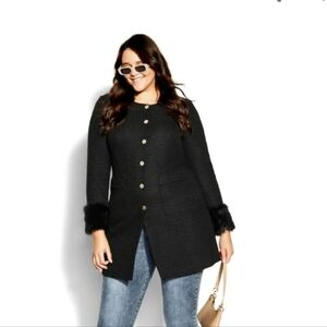 NWT City Chic Camila Black Tweed Coat size XL/22 women's plus